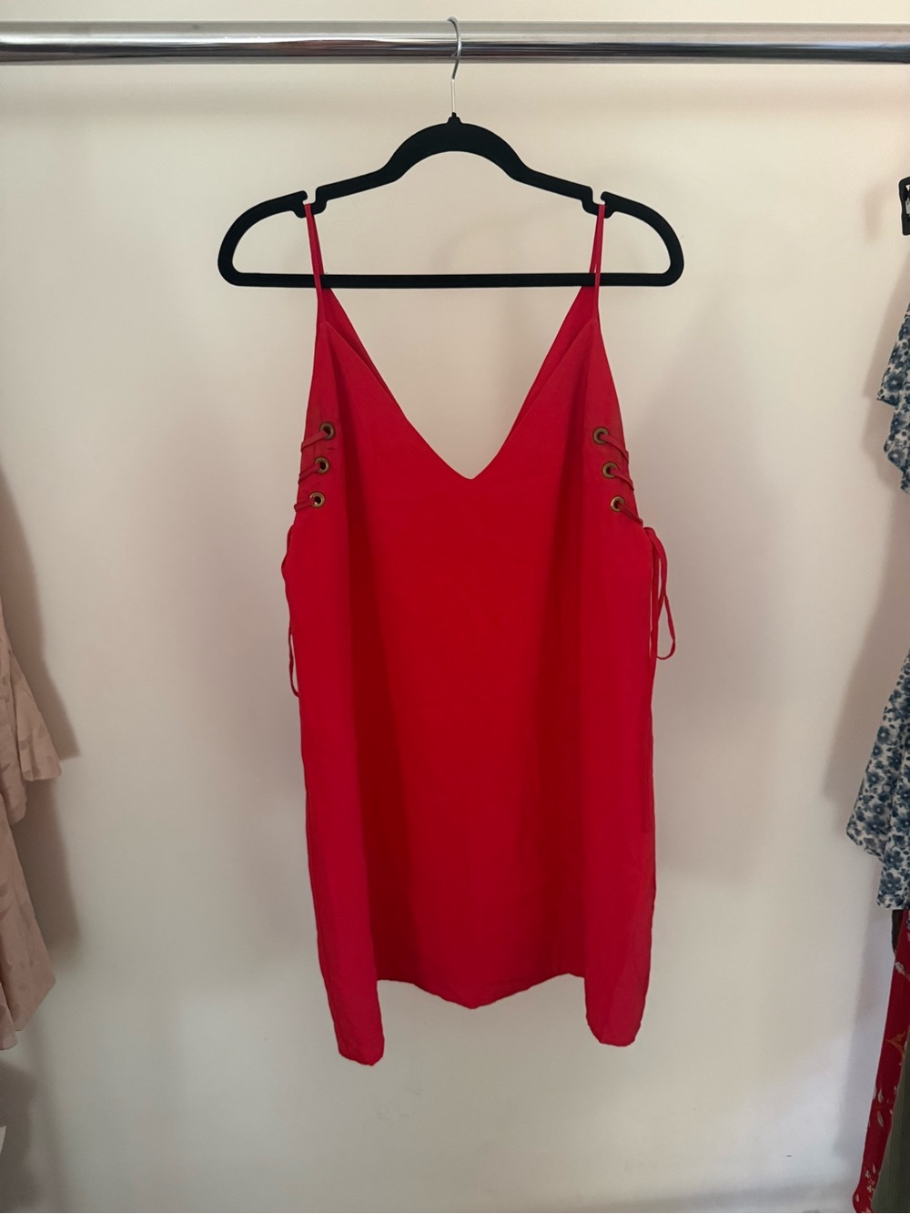 Amanda Uprichard Bright Red Lace-Up Cami Mini Dress
